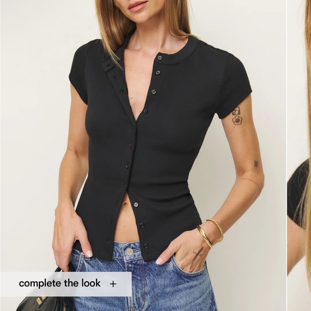 Reformation Raelynn Knit Top, Black, XS